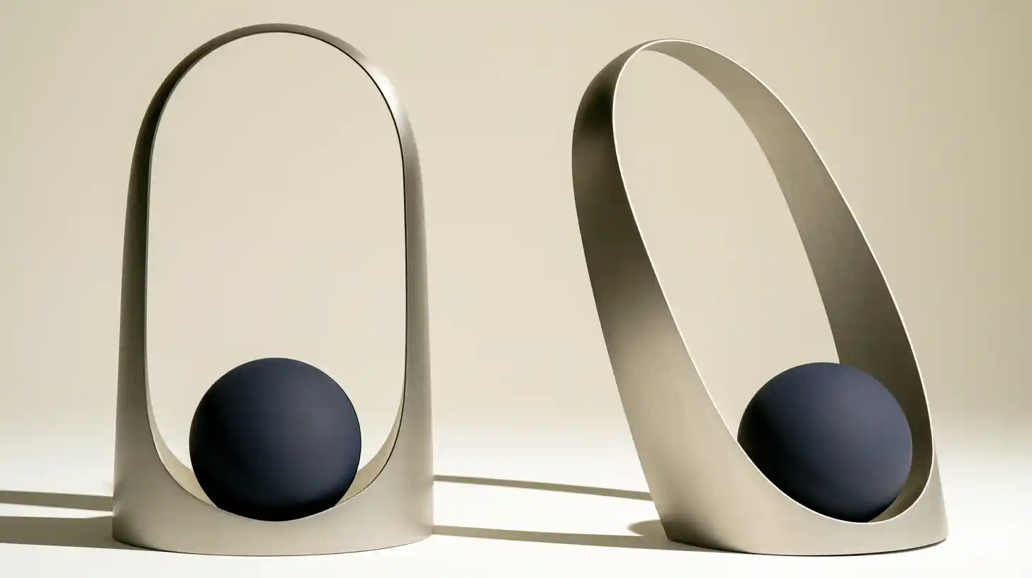 Two similar metal forms with a dark blue sphere, one stable and one tilted, showing how conditions affect whether a strength can work well.