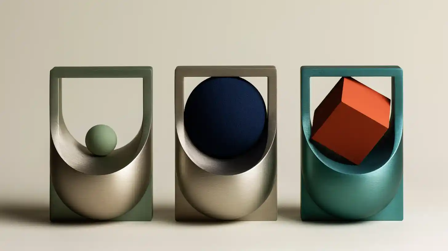 Three metal forms showing different degrees of fit: a sphere that is too small, a perfectly seated sphere, and a cube pressed in at the wrong angle.