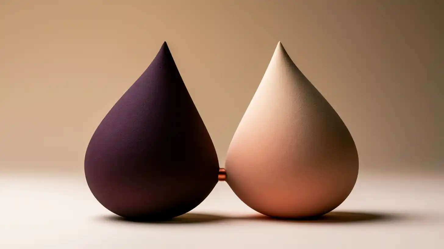Two drop-shaped forms touching through one small copper point, symbolizing the moments where relationship dynamics become visible.